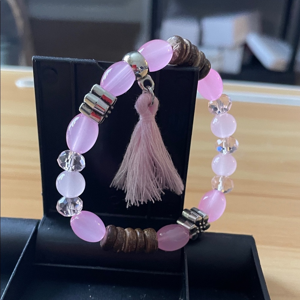 CC Boutique Pink and Silver Beaded Bracelet with Tassel